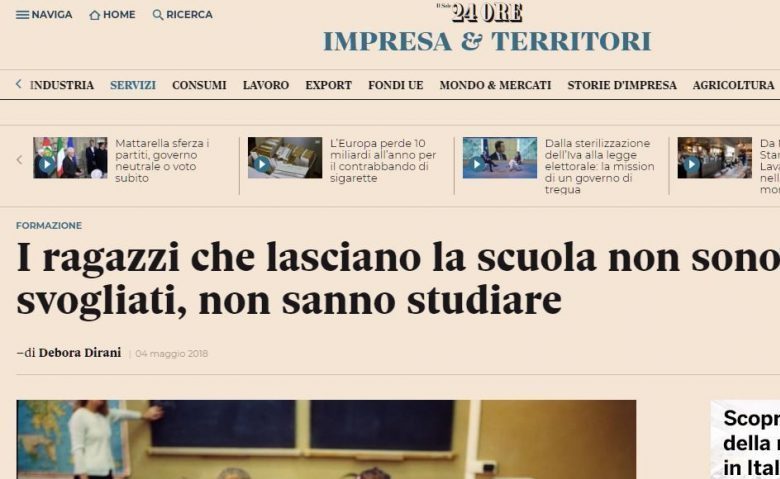 Articolo Sole 24 Ore genio in 21 Giorni abbandono scolastico