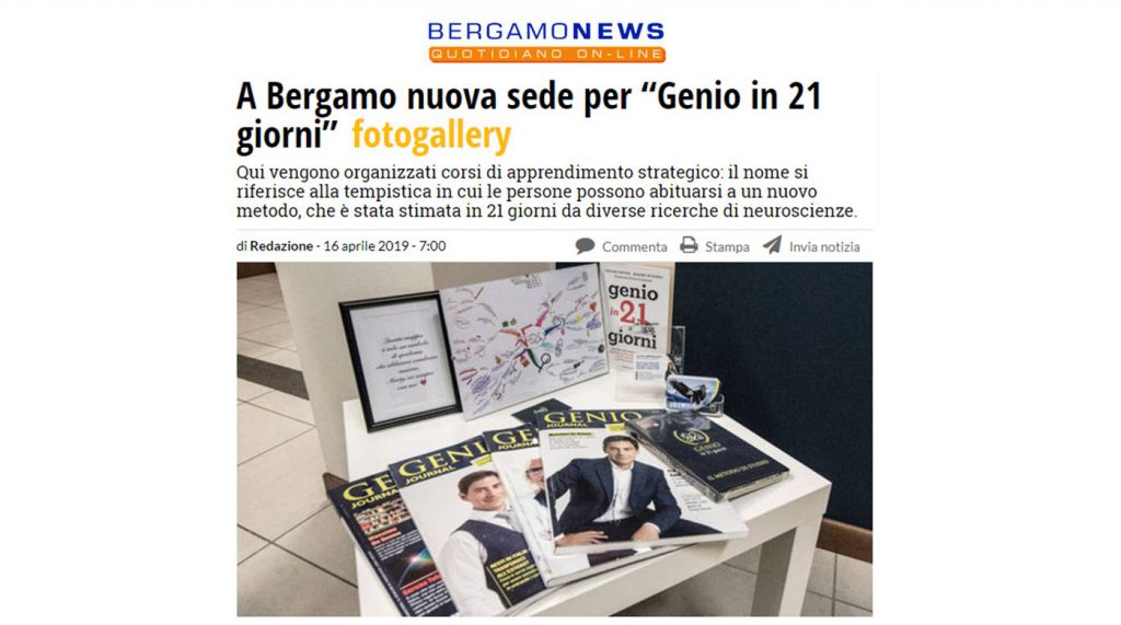 Bergamo News parla di Genio in 21 Giorni